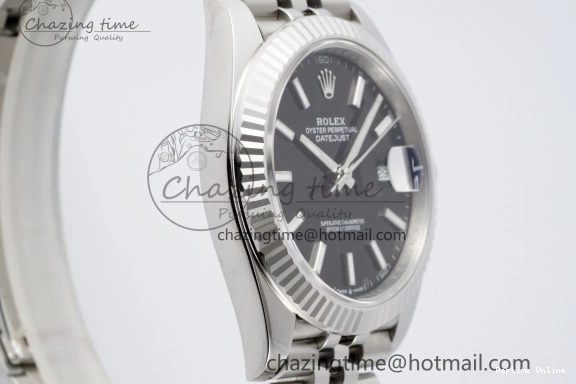 0412 DateJust 41 SS Fluted Bezel KING 1:1 Best Edition 904L Steel Black Stick Dial on Jubilee Bracelet VR EasyCare 2208